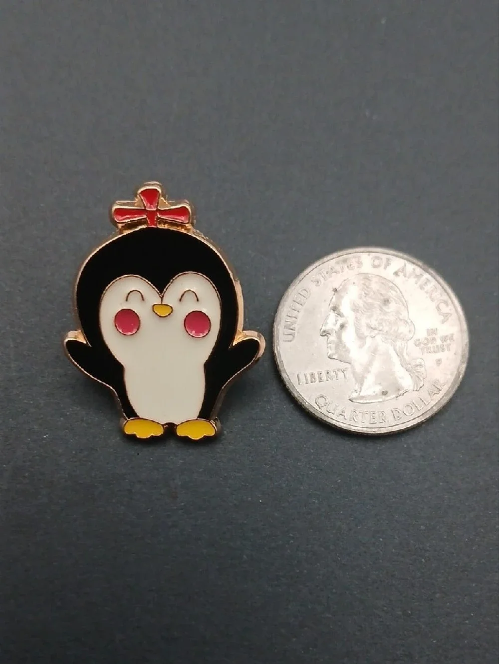 Cute Black & White Penguin Enamel Pin with Bow
